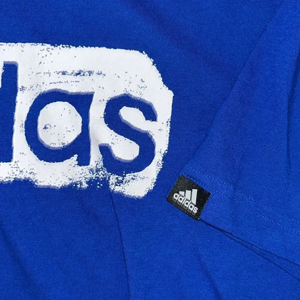 Royal blue men’s Adidas block print big logo workout soft work out T-shirt XL